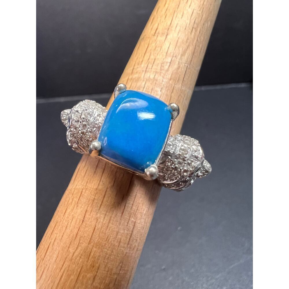 NEW Ceruleite and zircon seahorse ring in sterling silver size 8